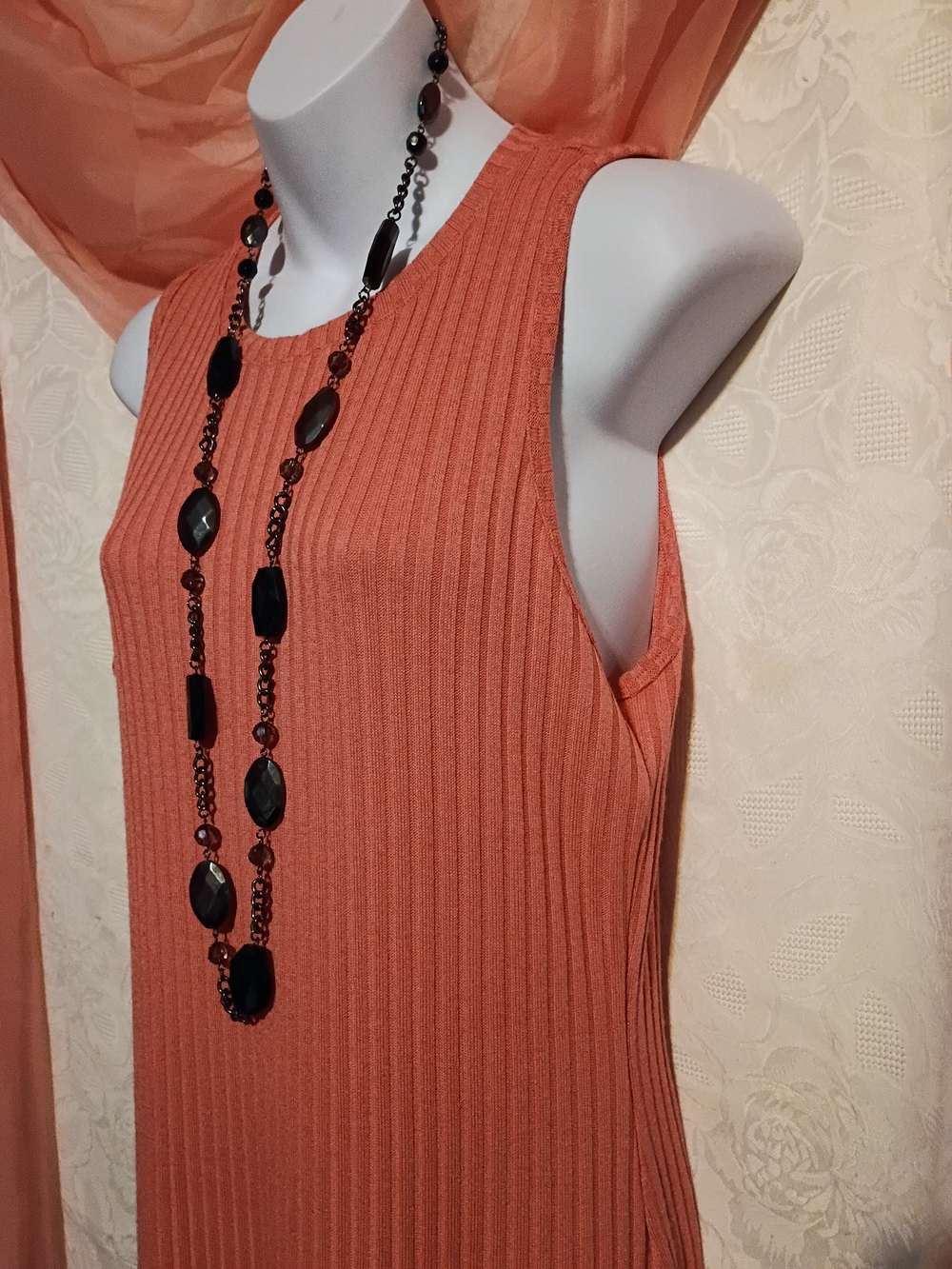 NWT Nine West Ladies Ribbed Sleeveless Midi Dress in Coral Sz M - Picture 4 of 8